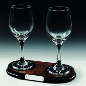 Two Wine Glasses On Wood Stand