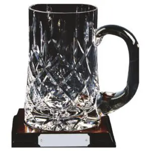 One Pint Crystal Tankard On Wood Stand (24% Lead Crystal)