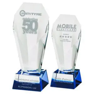 Crystal Award With Blue Tinted Stand