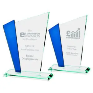 Clear and Blue Glass Wedge Stand