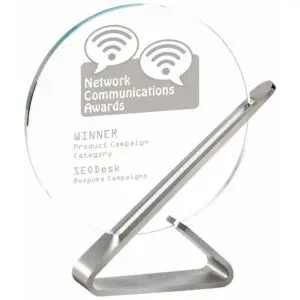 Clear Glass Circle Award On Metal Stand