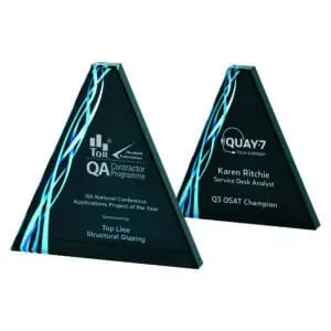 Black & Blue Ribbon Triangular Glass Award