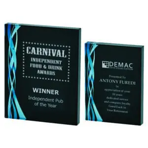 Black & Blue Ribbon Rectangular Glass Award