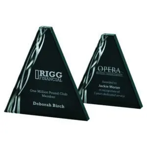 Black & Silver Ribbon Triangular Glass Award
