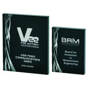 Black & Silver Ribbon Rectangular Glass Award