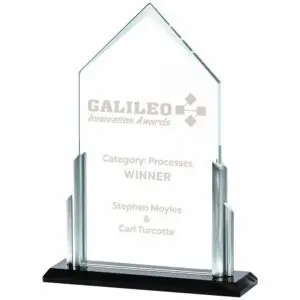 Clear Glass Peak Award On Metal Stand