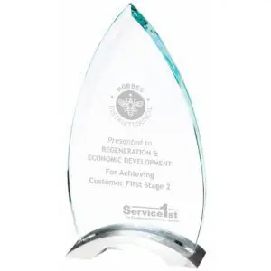 Clear Glass Spearhead Award On Metal Stand