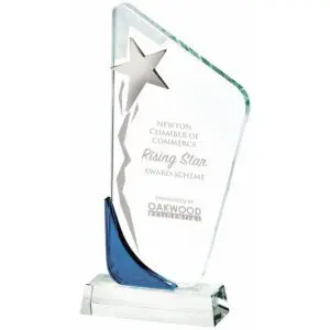 Heavy Blue & Clear Glass Stand With Silver Star