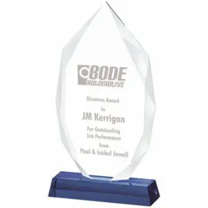 Heavy Clear Glass Award With Blue Stand