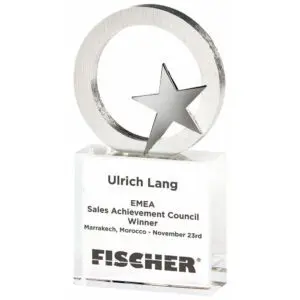 Metal Star/Circle Award On Clear Glass Base