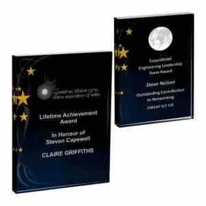 Black & Gold Star Rectangular Glass Award