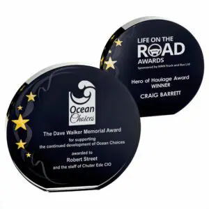 Black & Gold Star Circular Glass Award