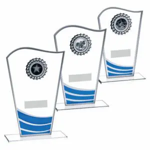 Glass Award With Blue Waves & Silver Trim
