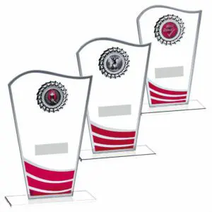Glass Award With Red Waves & Silver Trim