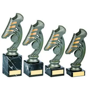 Gunmetal Football Boot On Black Marble Stand