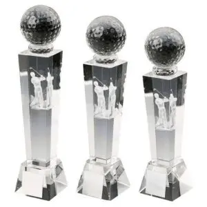 Crystal Column With 3D Male Golfer Award