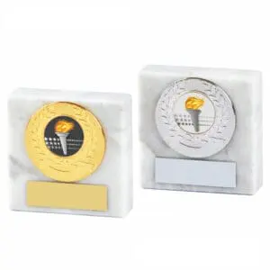 White Marble Paperweight - Metal Trim