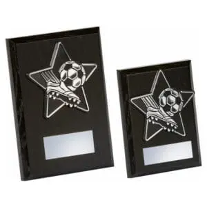 Silver/Black Boot Ball Trim Black Wood Plaque