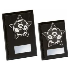 Silver/Black Football Trim Black Wood Plaque