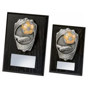 Antique Silver Boot/Ball Black Wood Plaque