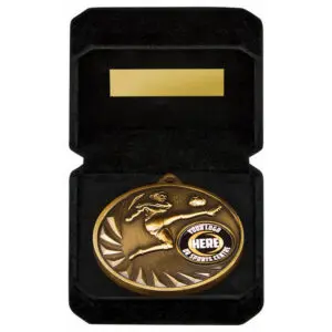 Gold Female Football Medal in Case