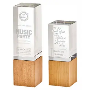 Glass Block with Wooden Base