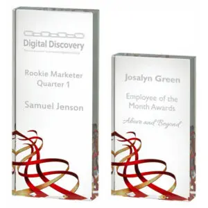 Red Ribbon Glass Block