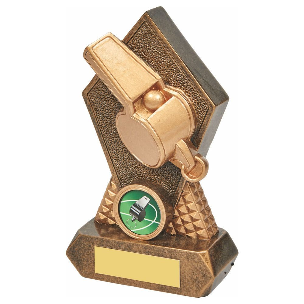 Referee Whistle Award 50mm Gold Contour Medal in Box (L) Engraved Free | UK
